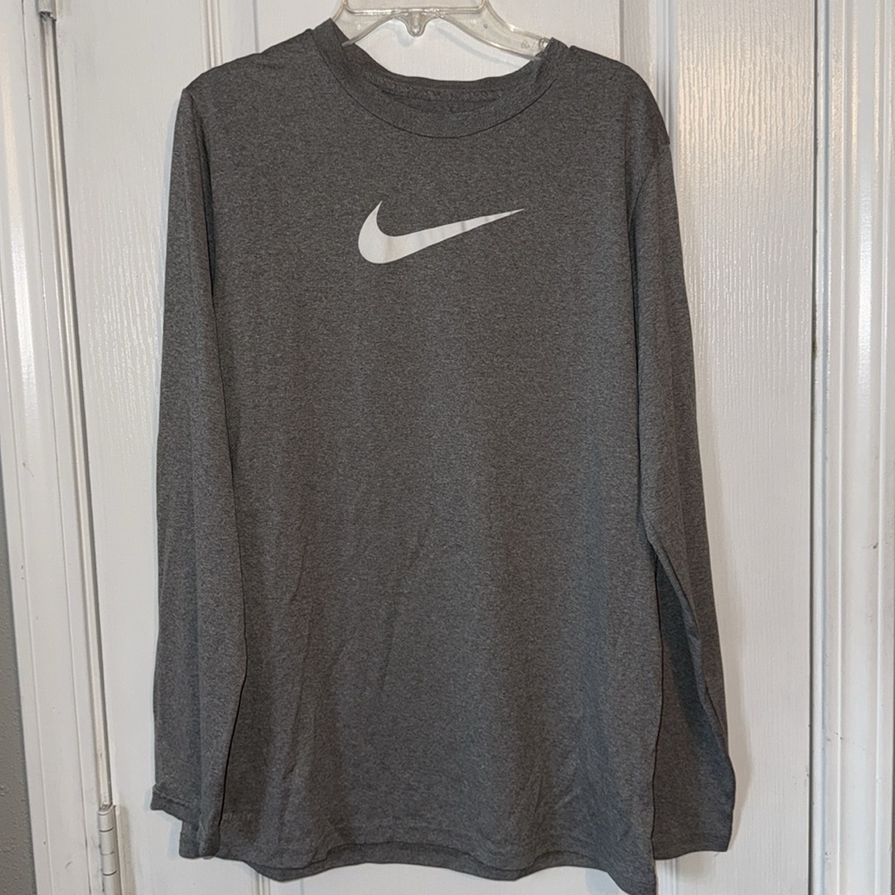 Nike Grey Logo Long Sleeve Performance Shirt Size XL